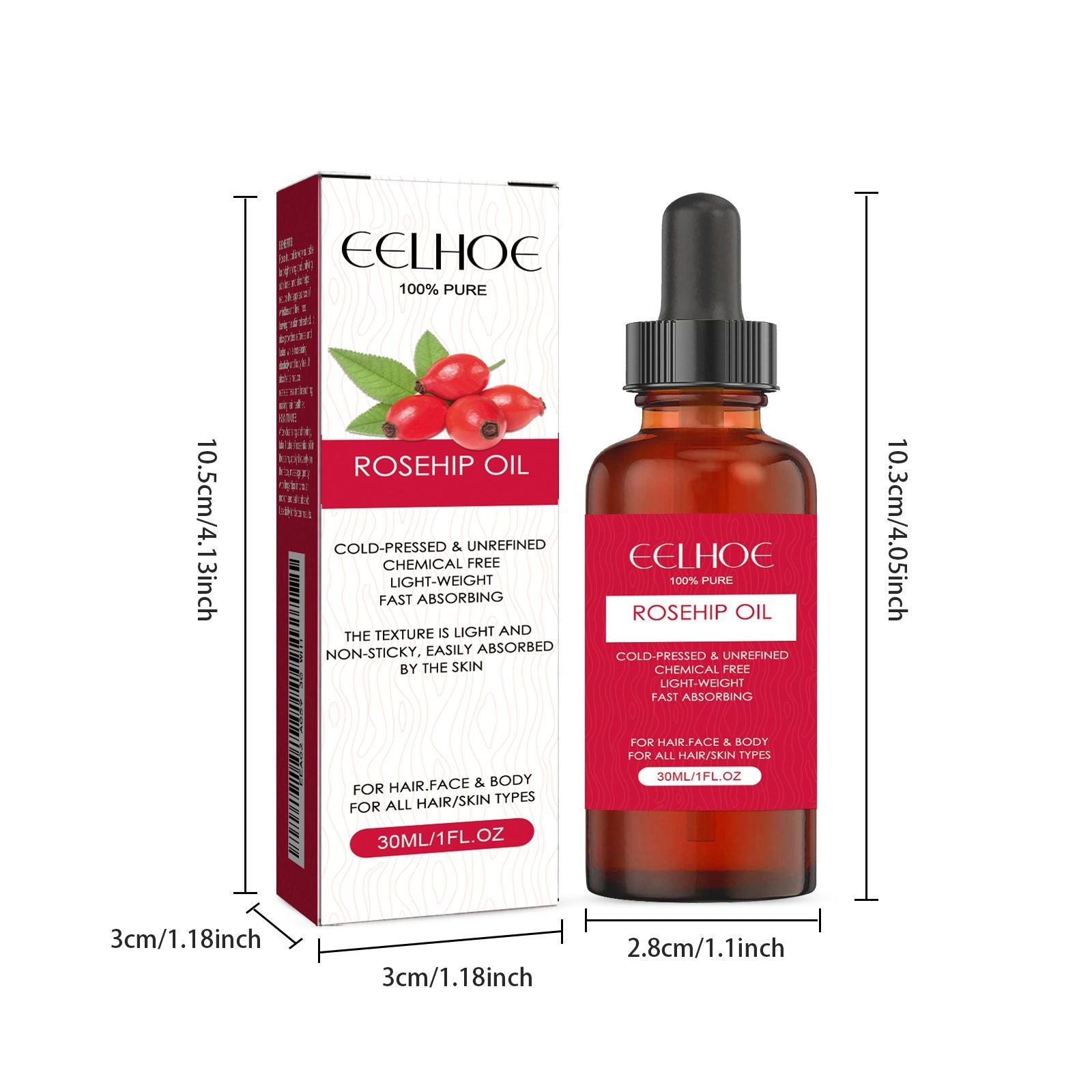 EELHOE Rosehip Facial Oil - Multi-Purpose Hydrating Oil for Face, Body & Hair