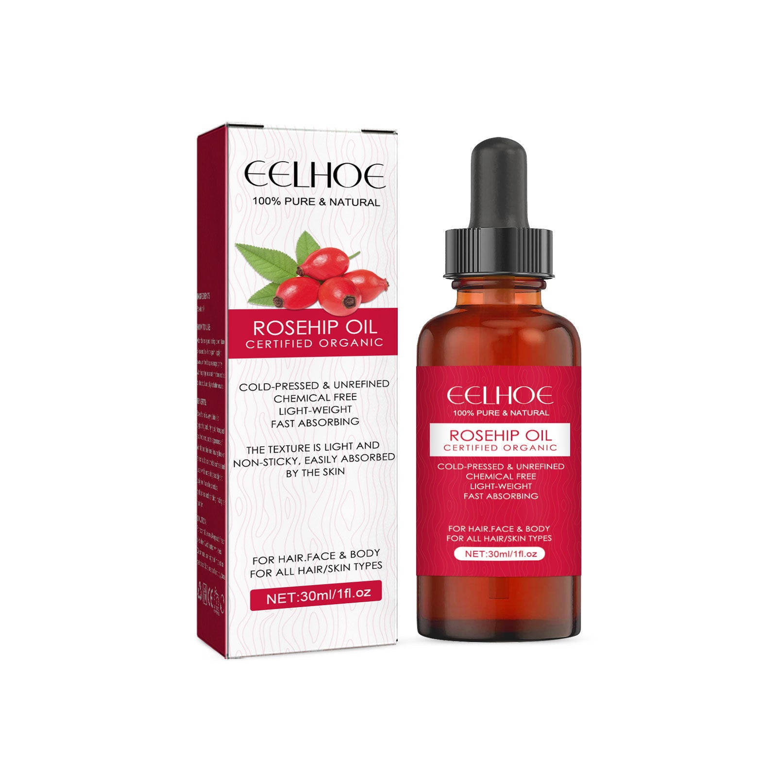EELHOE Rosehip Facial Oil - Multi-Purpose Hydrating Oil for Face, Body & Hair