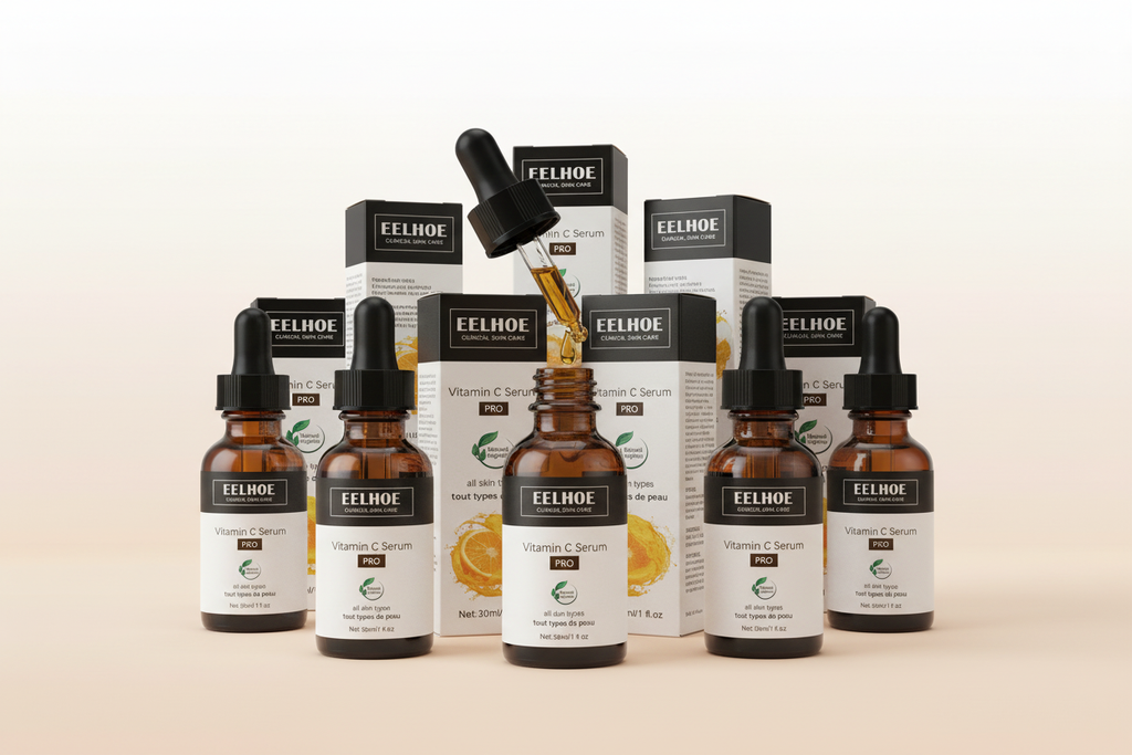 Six EELHOE bottles staggered arrangement